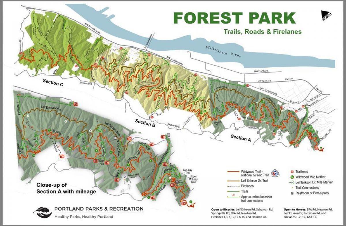 карта Лісовий Парк Портленд, Орегон