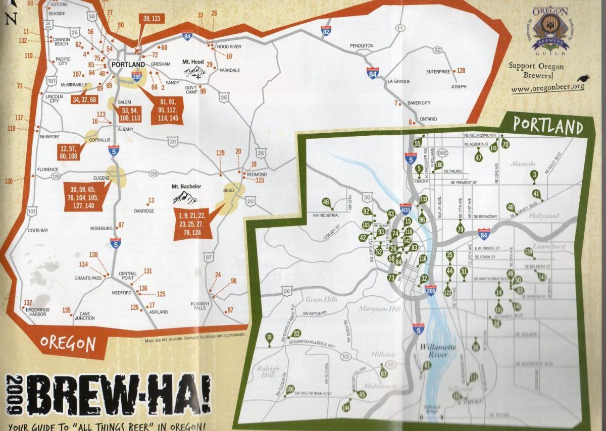 карта пивоварень в Портленді штату Орегон 